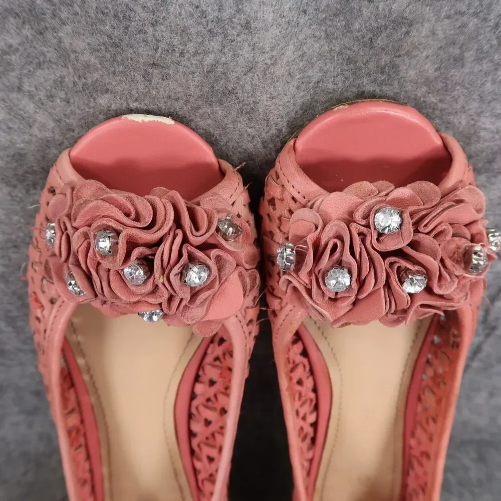 Report Shoes Womens 7 Flats Slip On Woven Peep Toe Ruffle Embellished Fashion